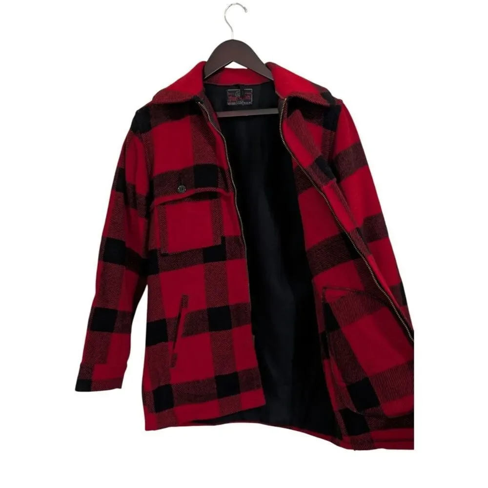 VTG 70s Johnson Woolen Mills Red Buffalo Plaid Wool Hunting Cruiser Jacket S